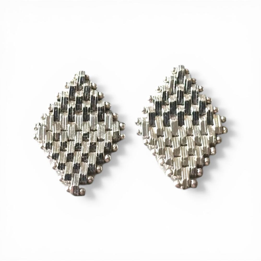 Vintage Imperial Gold 14K Woven Mesh Diamond Shape Post Earrings